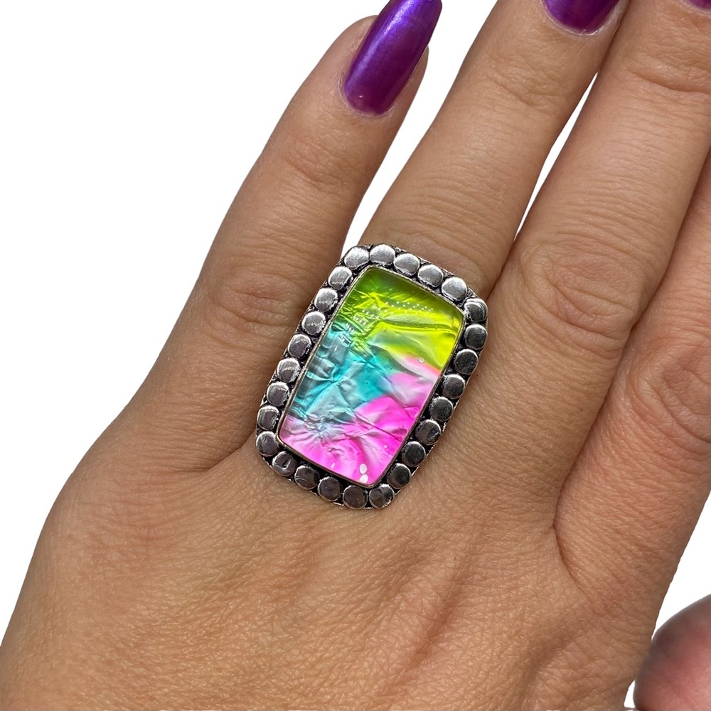 Colorful Silver Statement Ring🩷🩵💚 - Picture 2 of 7